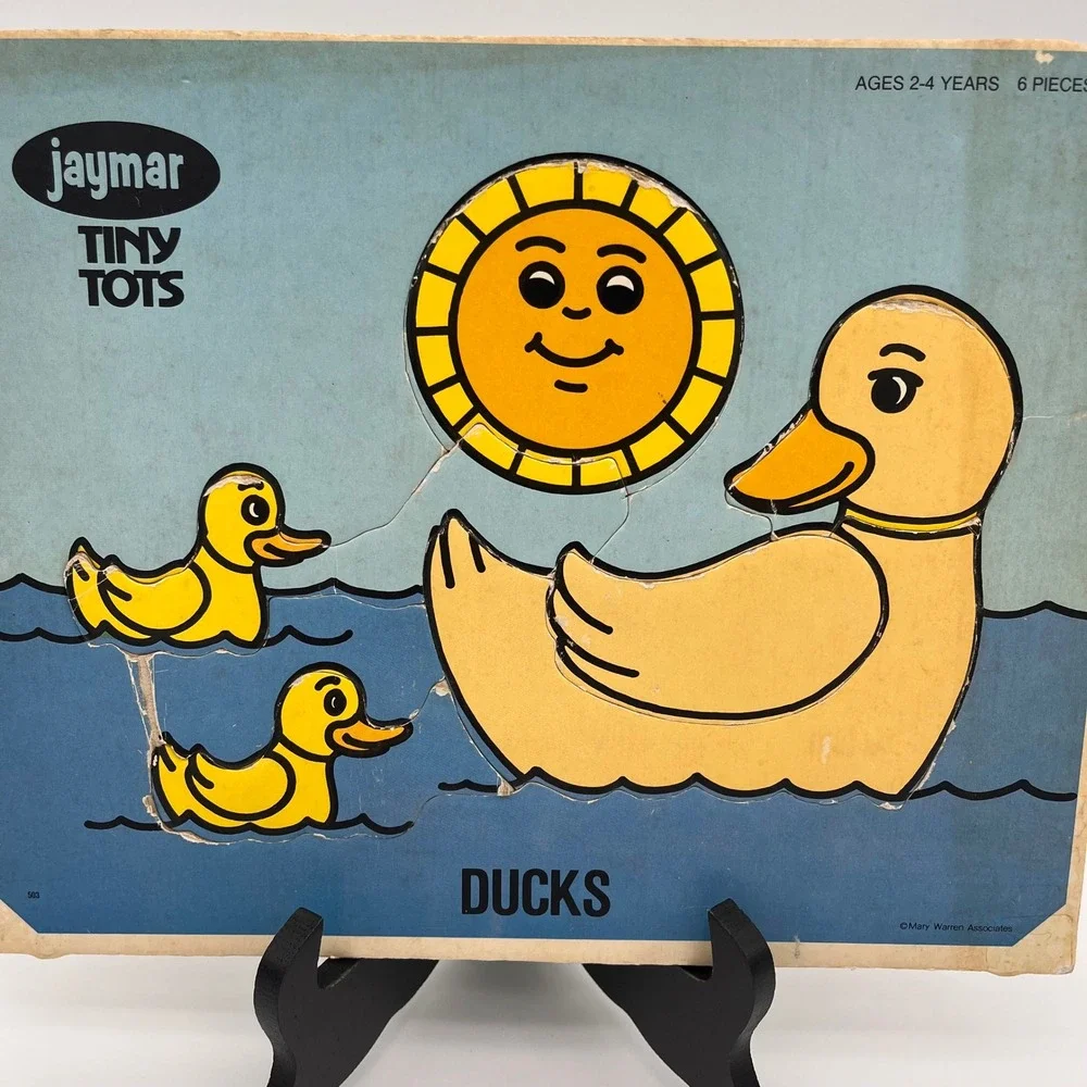 Vintage Jaymar Tiny Tots Ducks Wooden Inlay Puzzle 6 Piece Mary Warren Assoc